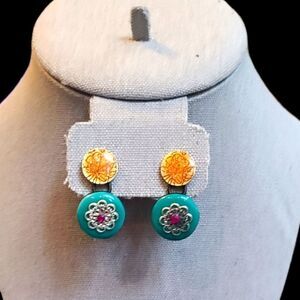 IKITA PARIS Earrings Bohemian Statement Colorful Enameled Danglers 1.5 Inches